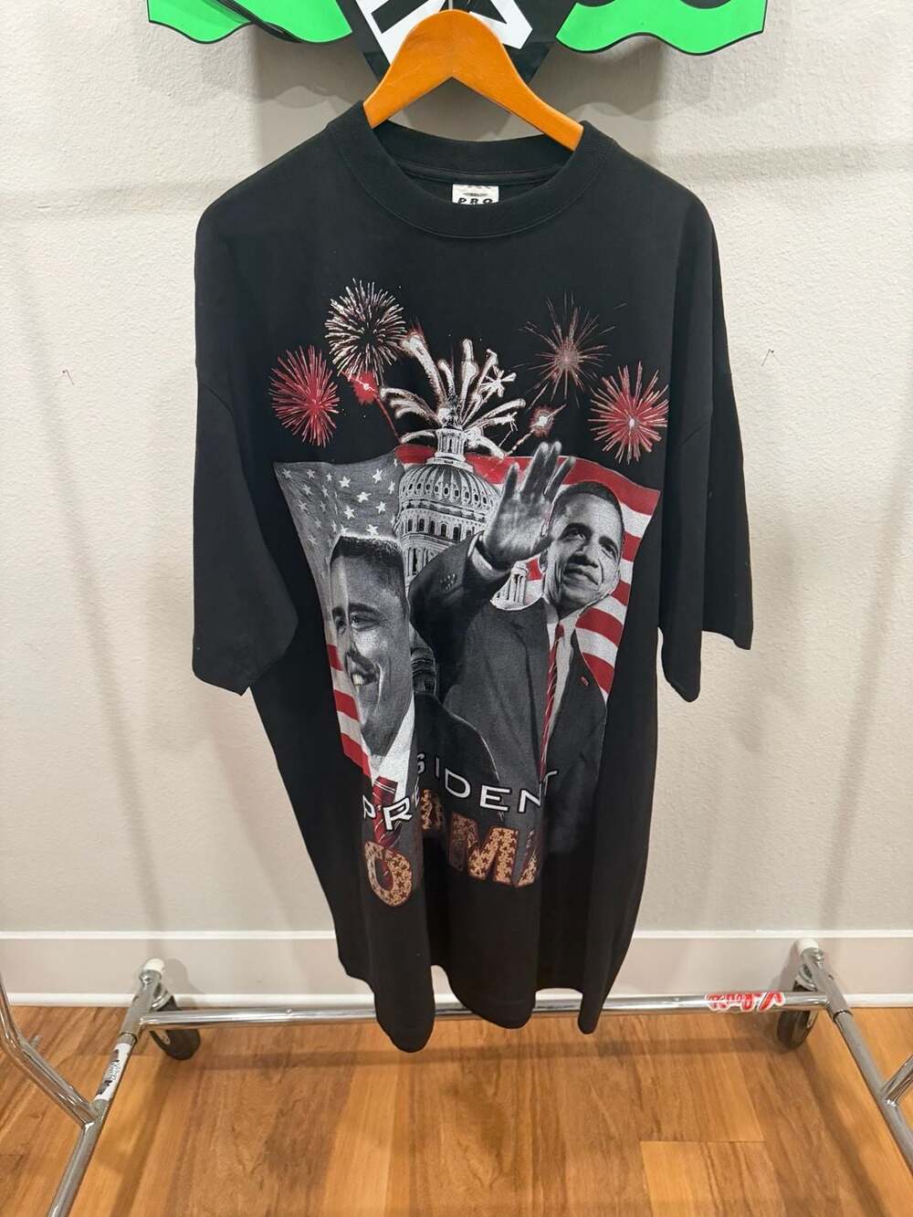 President OBAMA RARE 3D Fireworks Capital Metallic Graphic T-Shirt Big Tall 2XL